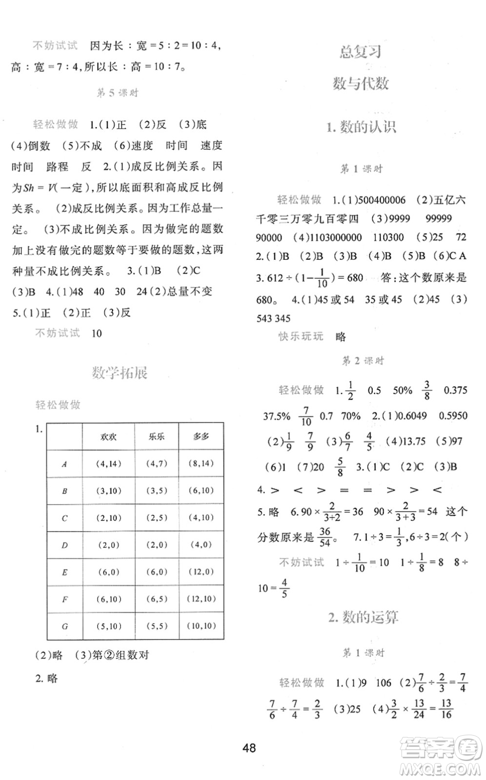 陜西人民教育出版社2022新課程學習與評價六年級數(shù)學下冊C版北師大版答案