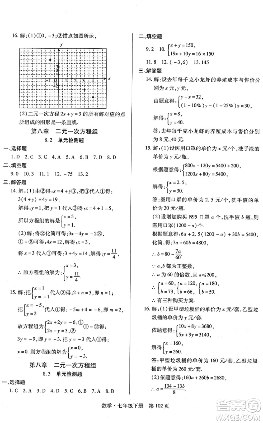 明天出版社2022初中同步練習(xí)冊自主測試卷七年級數(shù)學(xué)下冊人教版答案