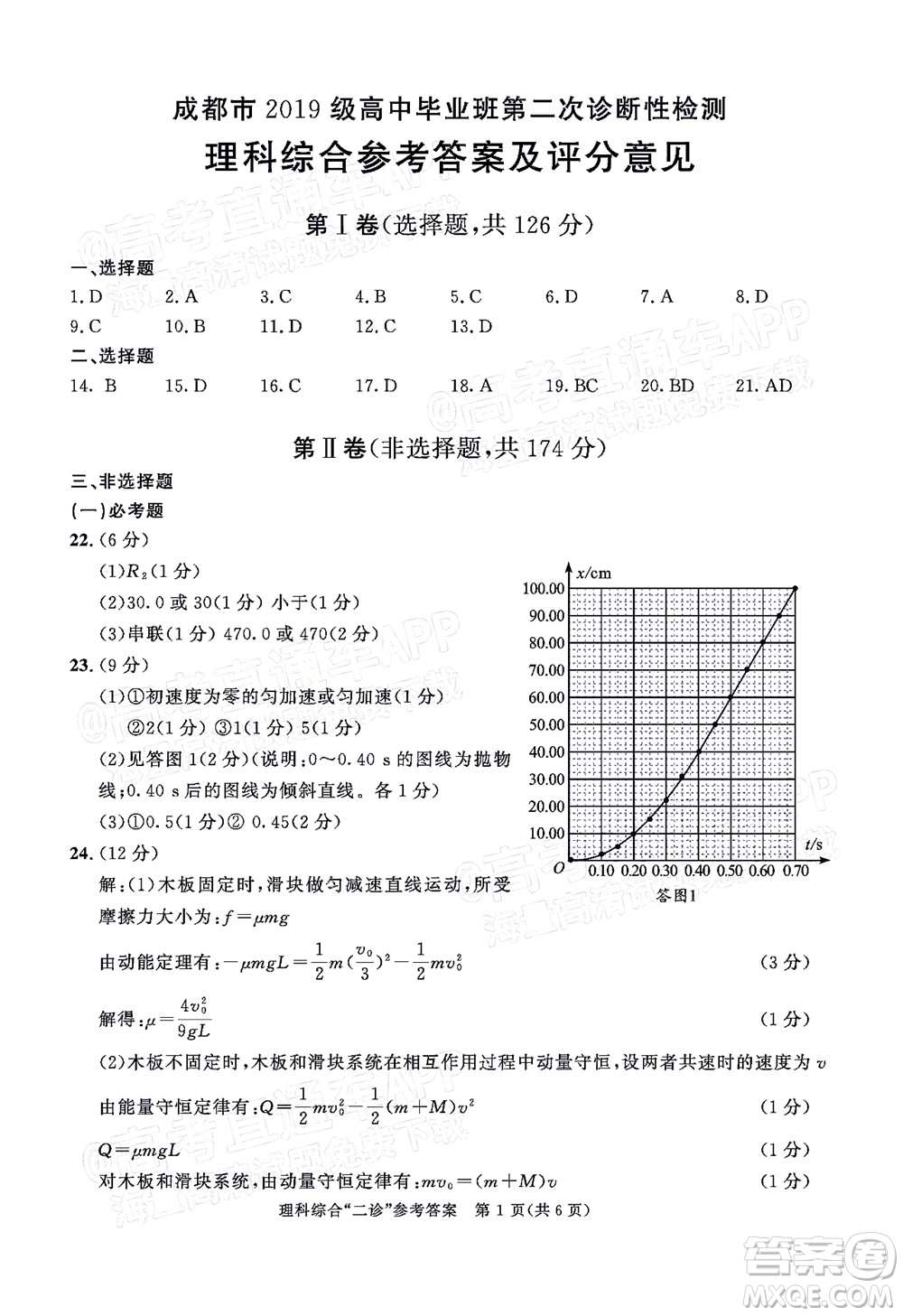 成都市2019級(jí)高中畢業(yè)班第二次診斷性檢測(cè)理科綜合試題及答案