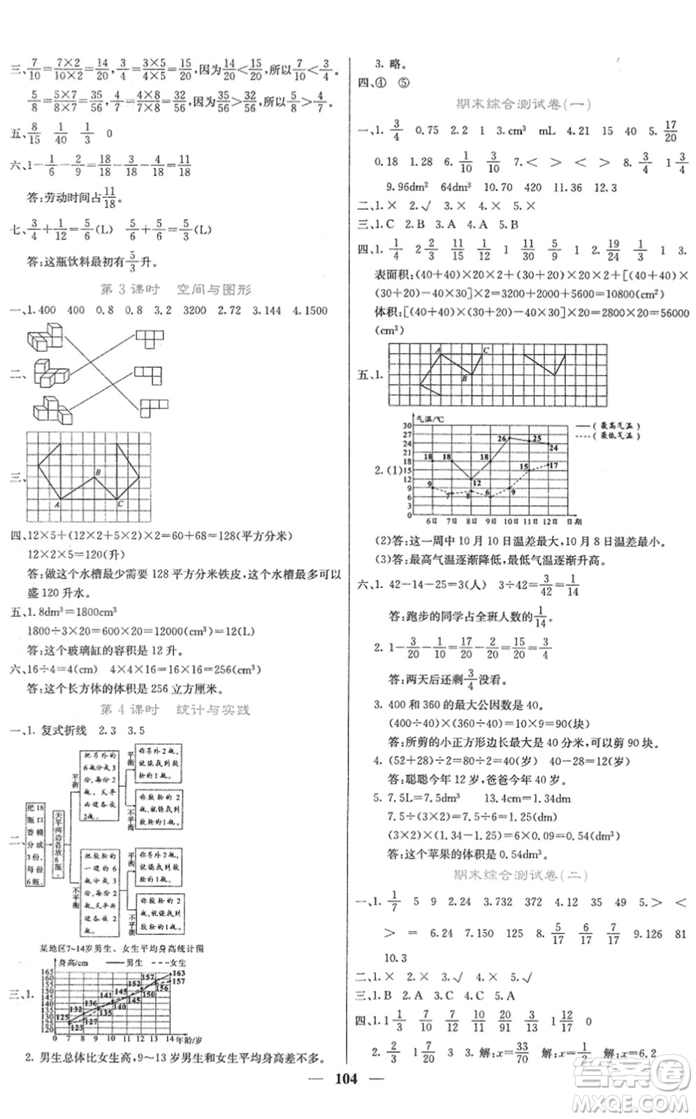 四川大學(xué)出版社2022名校課堂內(nèi)外五年級(jí)數(shù)學(xué)下冊RJ人教版答案