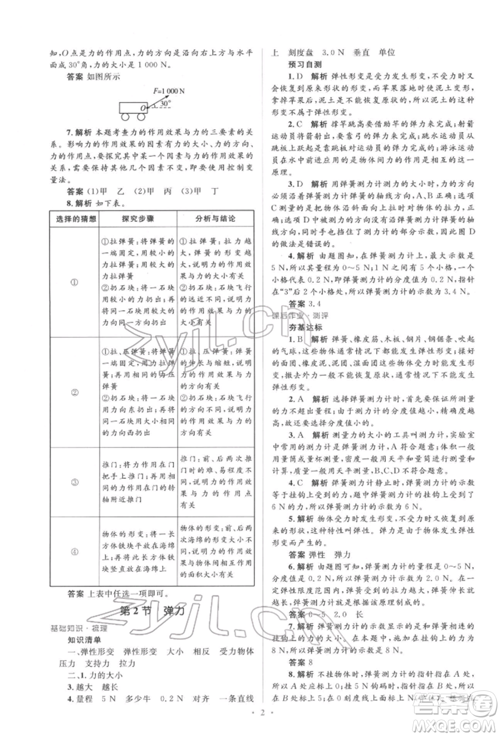 人民教育出版社2022同步解析與測評學(xué)考練八年級下冊物理人教版參考答案