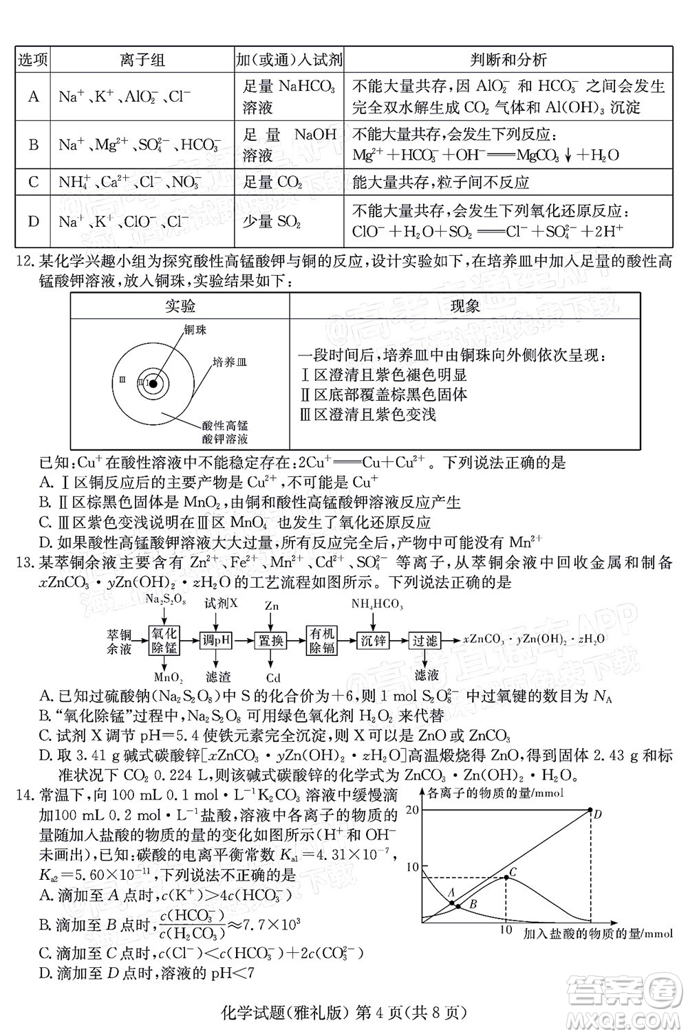 炎德英才大聯(lián)考雅禮中學(xué)2022屆高三月考試卷七化學(xué)試題及答案