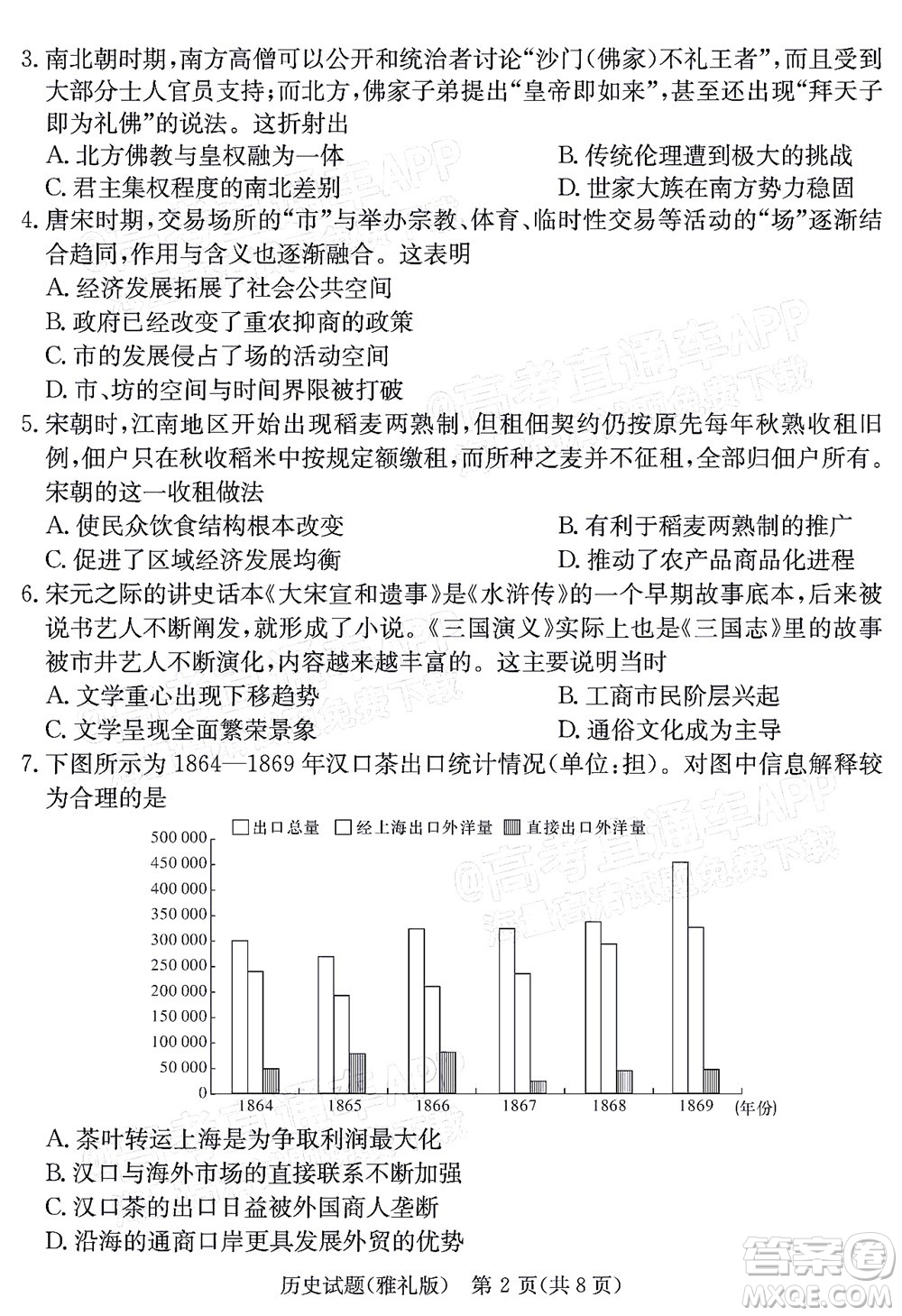 炎德英才大聯(lián)考雅禮中學(xué)2022屆高三月考試卷七歷史試題及答案