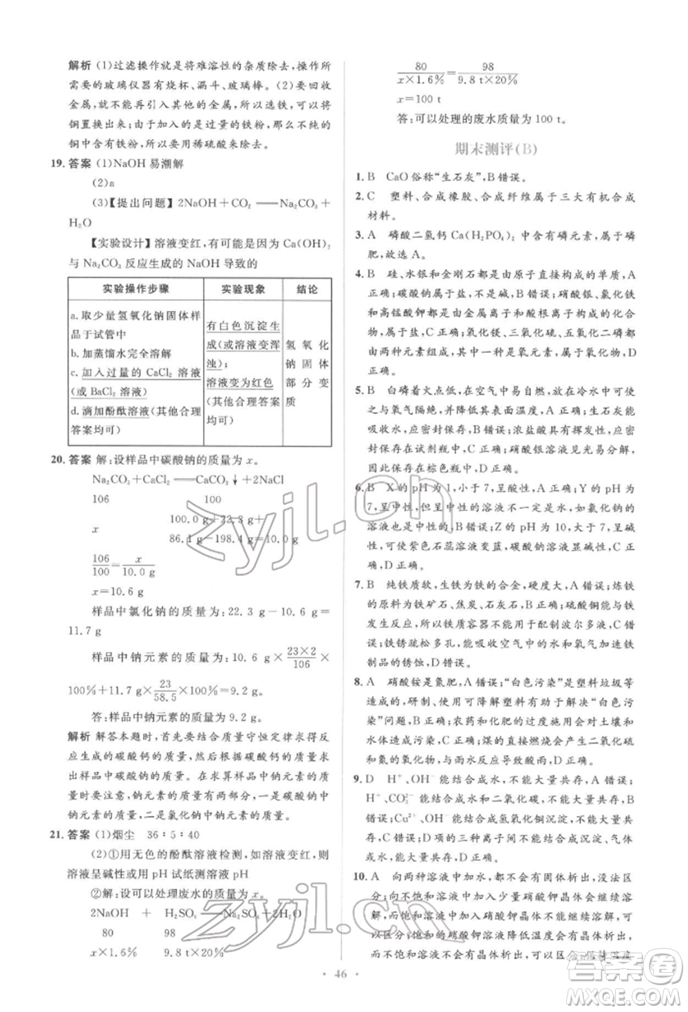 人民教育出版社2022同步解析與測(cè)評(píng)學(xué)考練九年級(jí)下冊(cè)化學(xué)人教版參考答案