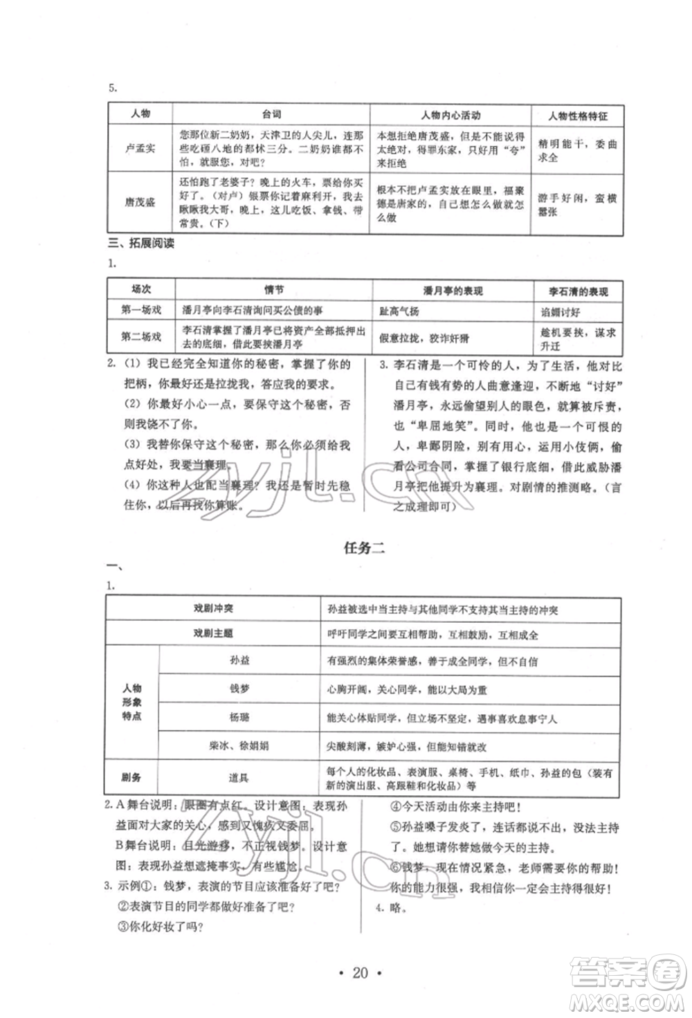 人民教育出版社2022同步解析與測評九年級下冊語文人教版參考答案