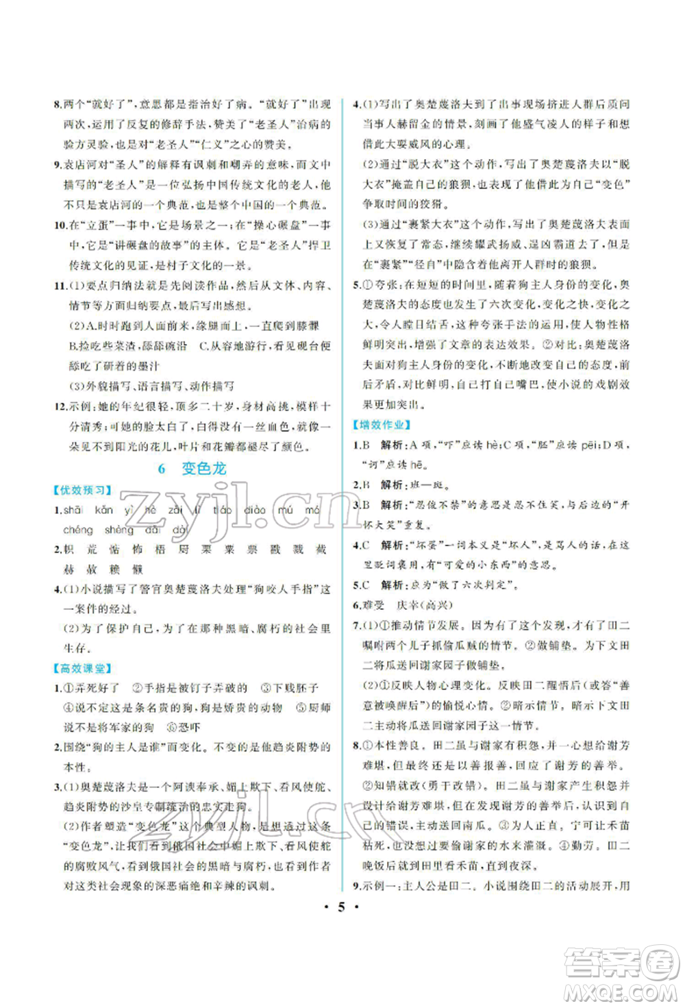 人民教育出版社2022同步解析與測評九年級下冊語文人教版重慶專版參考答案