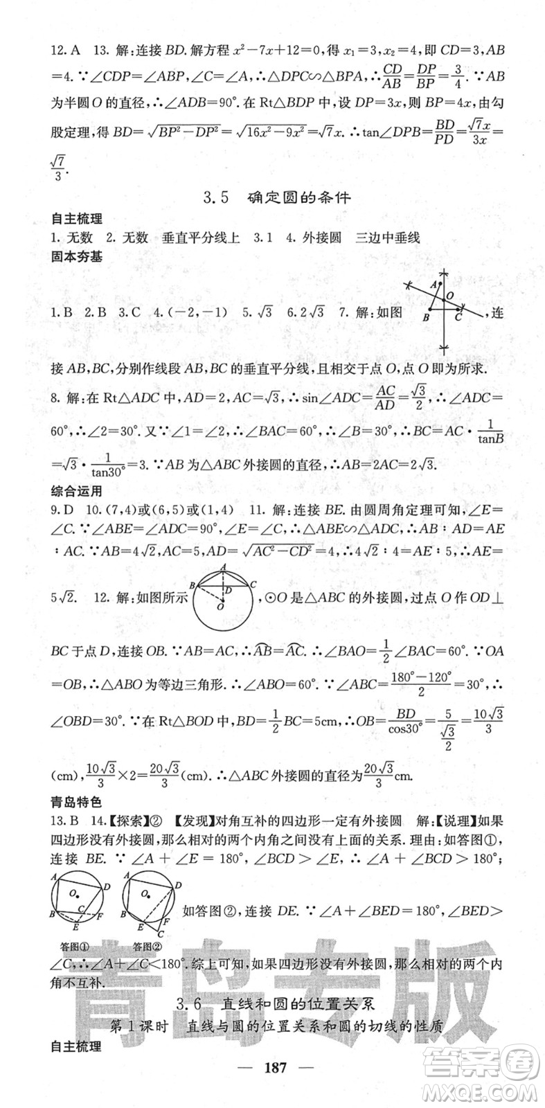 四川大學(xué)出版社2022名校課堂內(nèi)外九年級數(shù)學(xué)下冊BS北師版青島專版答案