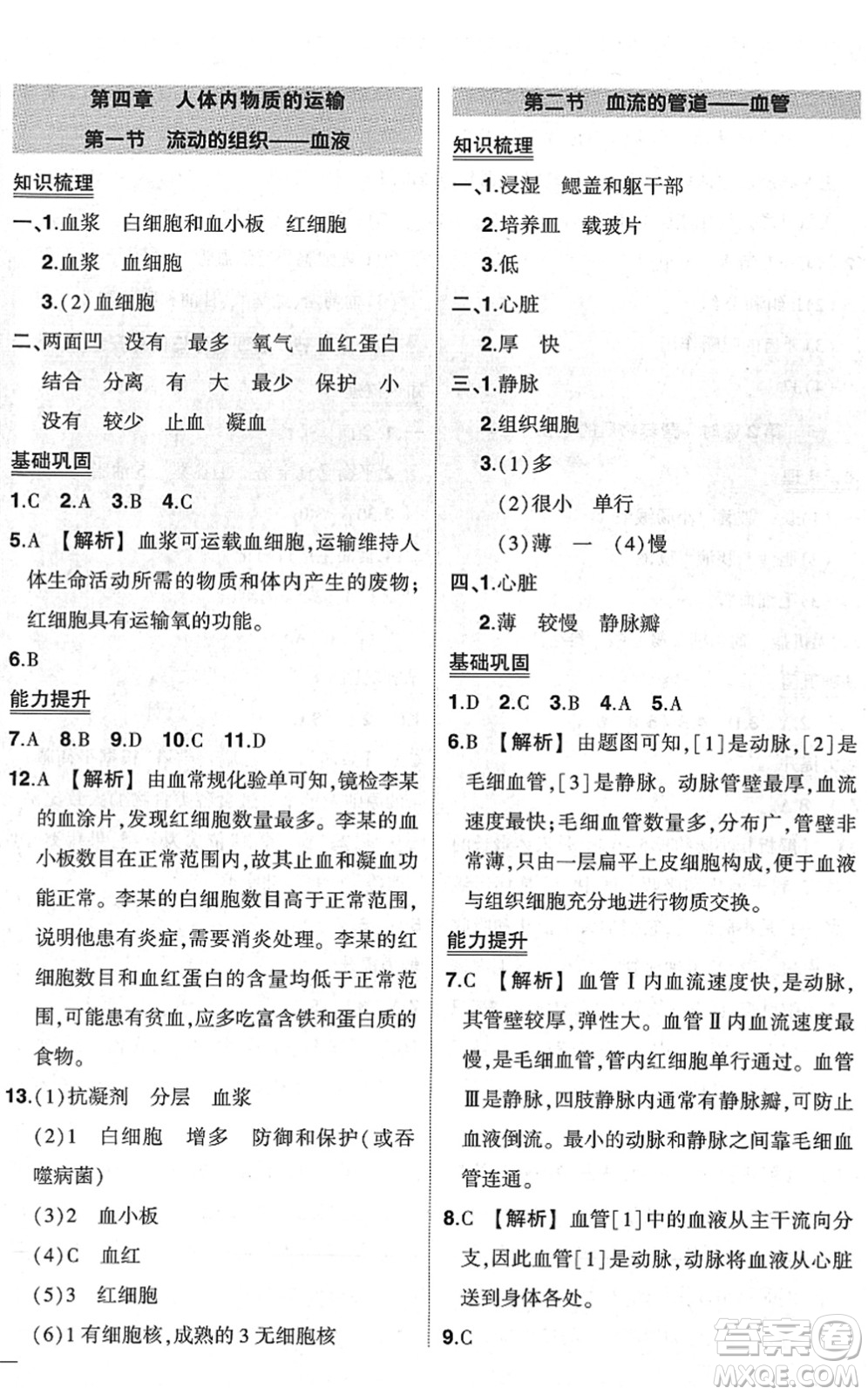 武漢出版社2022狀元成才路創(chuàng)優(yōu)作業(yè)七年級生物下冊R人教版答案