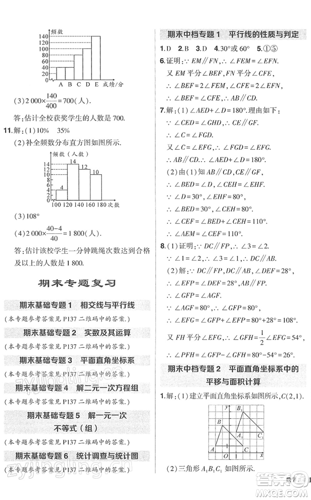 武漢出版社2022狀元成才路創(chuàng)優(yōu)作業(yè)七年級數(shù)學(xué)下冊R人教版答案