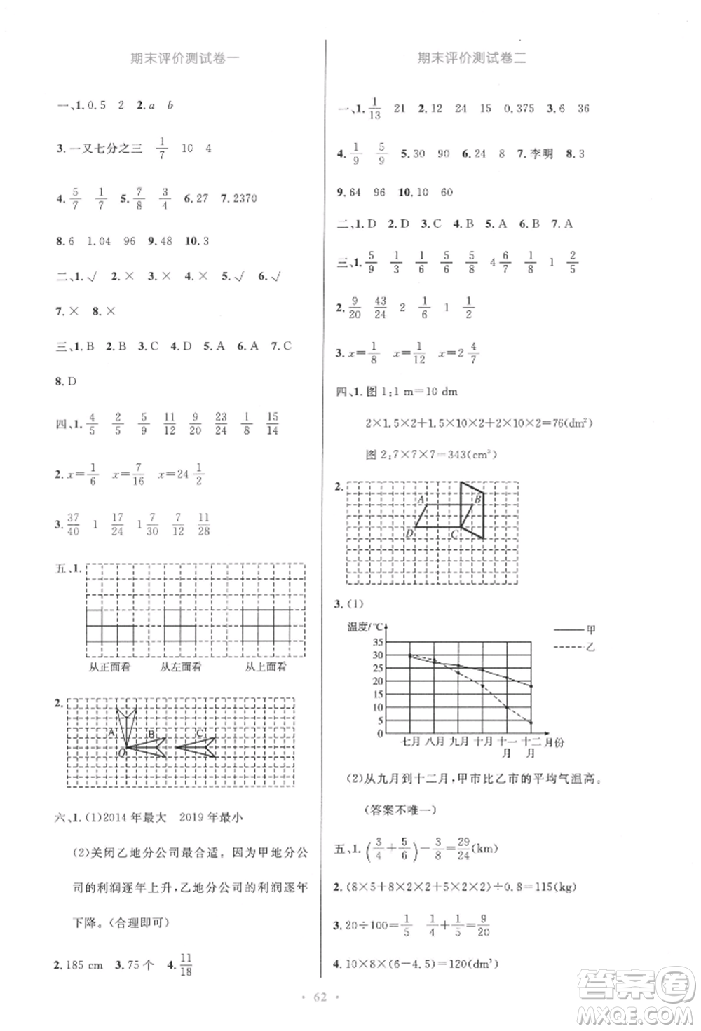 人民教育出版社2022小學(xué)同步測控優(yōu)化設(shè)計(jì)五年級數(shù)學(xué)下冊人教版增強(qiáng)版參考答案