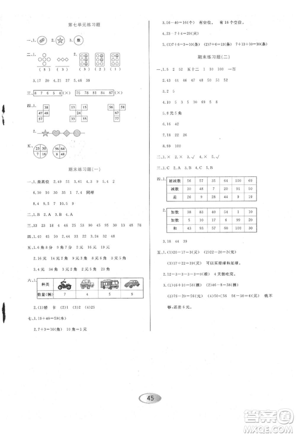 黑龍江教育出版社2022資源與評價一年級下冊數(shù)學(xué)人教版參考答案