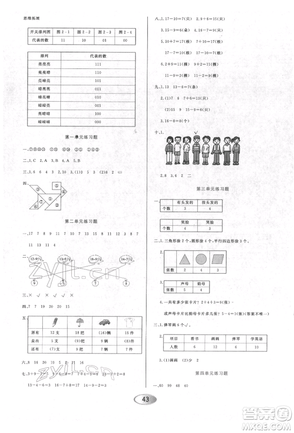 黑龍江教育出版社2022資源與評價一年級下冊數(shù)學(xué)人教版參考答案