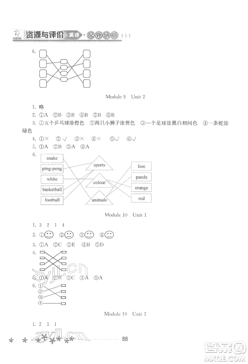 黑龍江教育出版社2022資源與評價一年級下冊英語外研版大慶專版參考答案