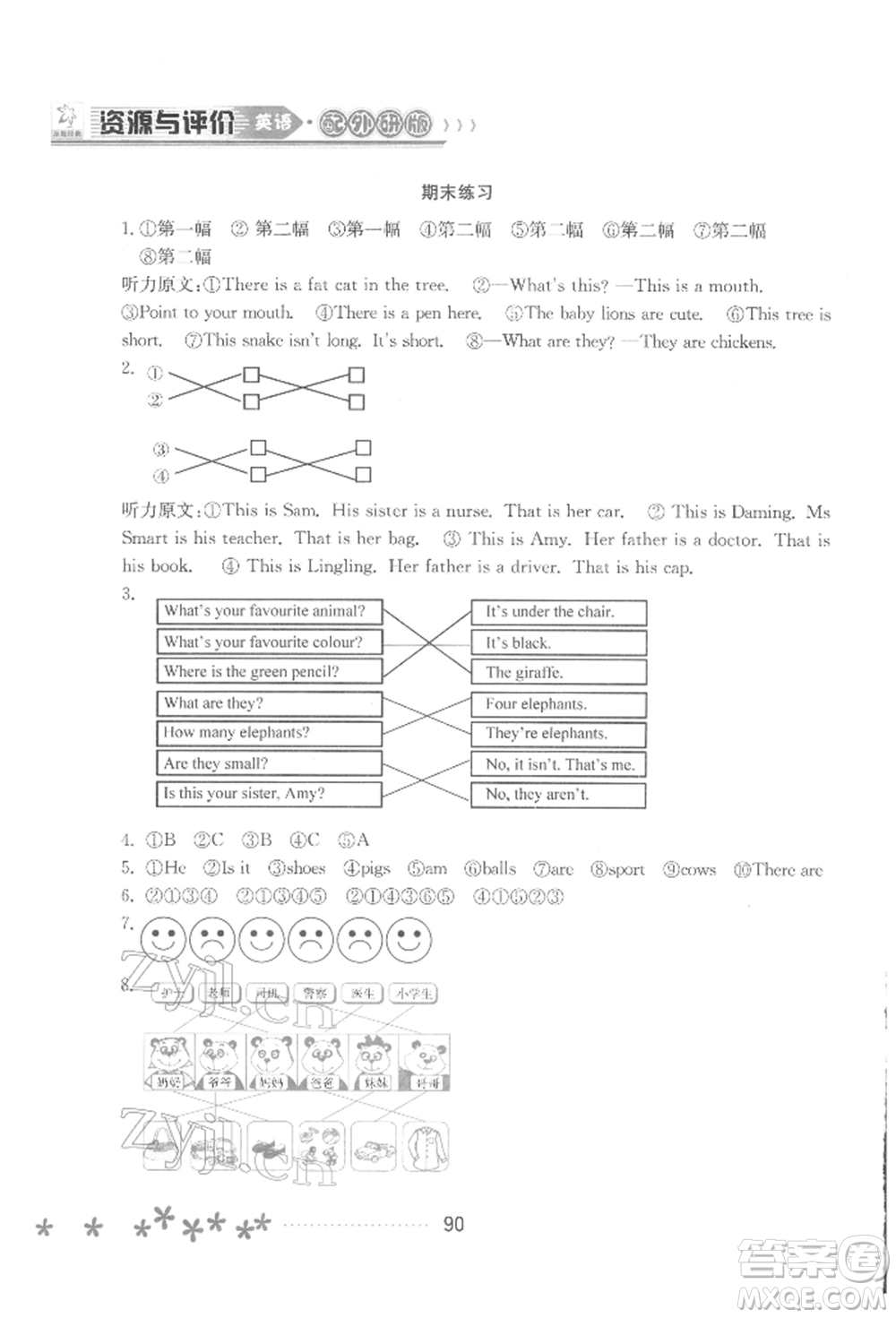 黑龍江教育出版社2022資源與評價一年級下冊英語外研版大慶專版參考答案