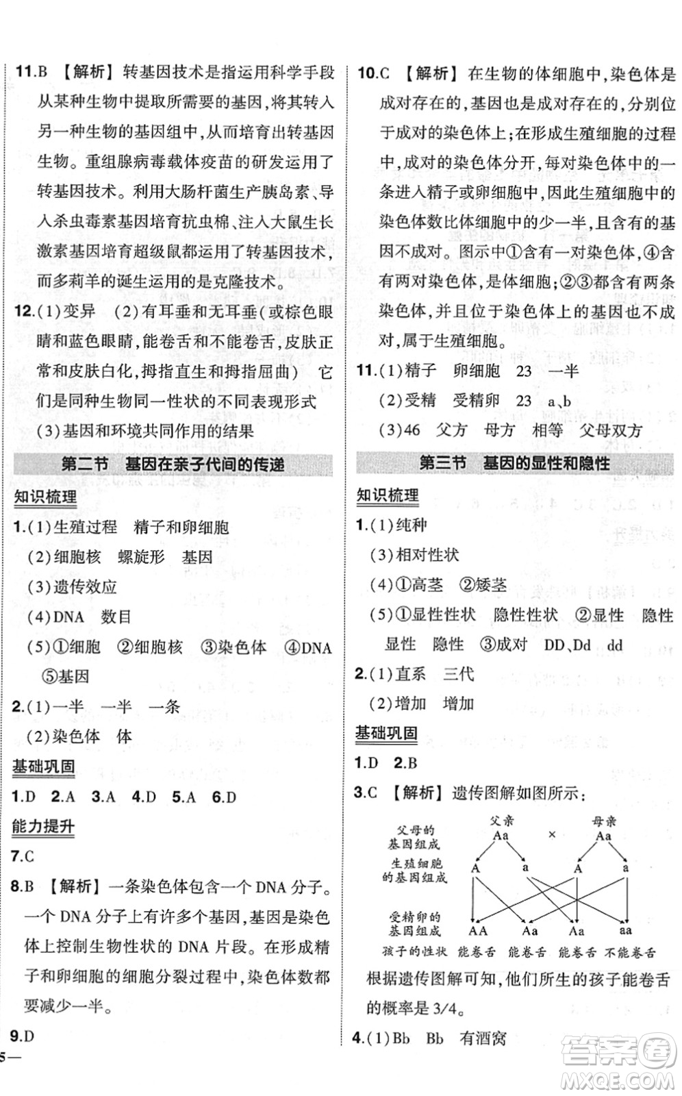 武漢出版社2022狀元成才路創(chuàng)優(yōu)作業(yè)八年級生物下冊R人教版答案