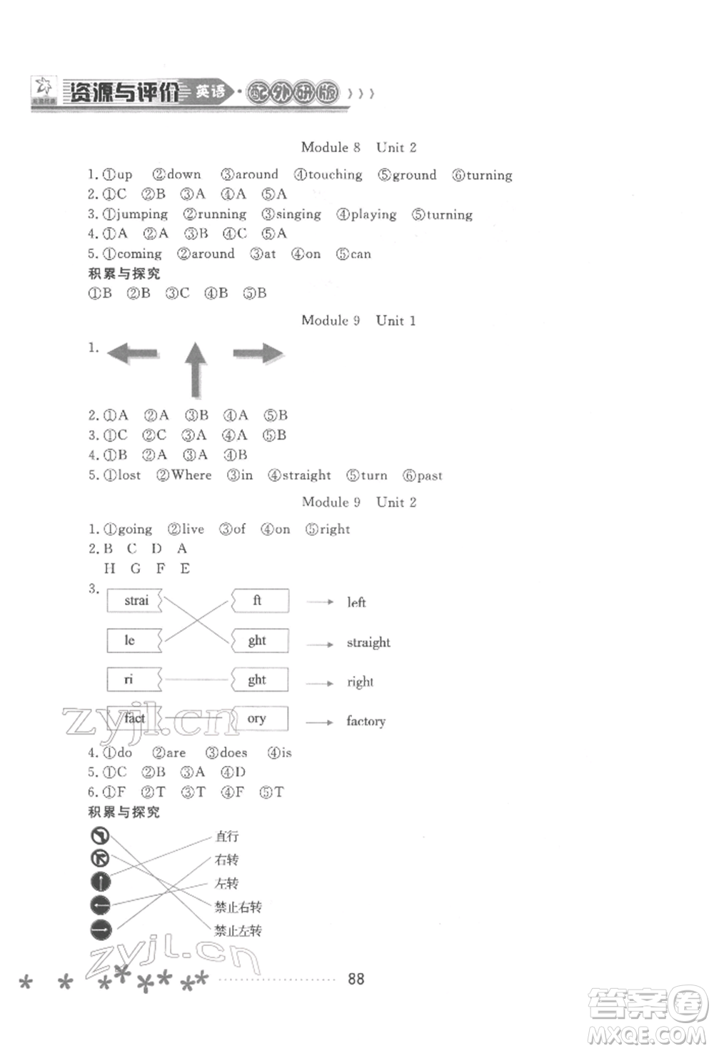 黑龍江教育出版社2022資源與評(píng)價(jià)二年級(jí)下冊(cè)英語(yǔ)外研版大慶專(zhuān)版參考答案