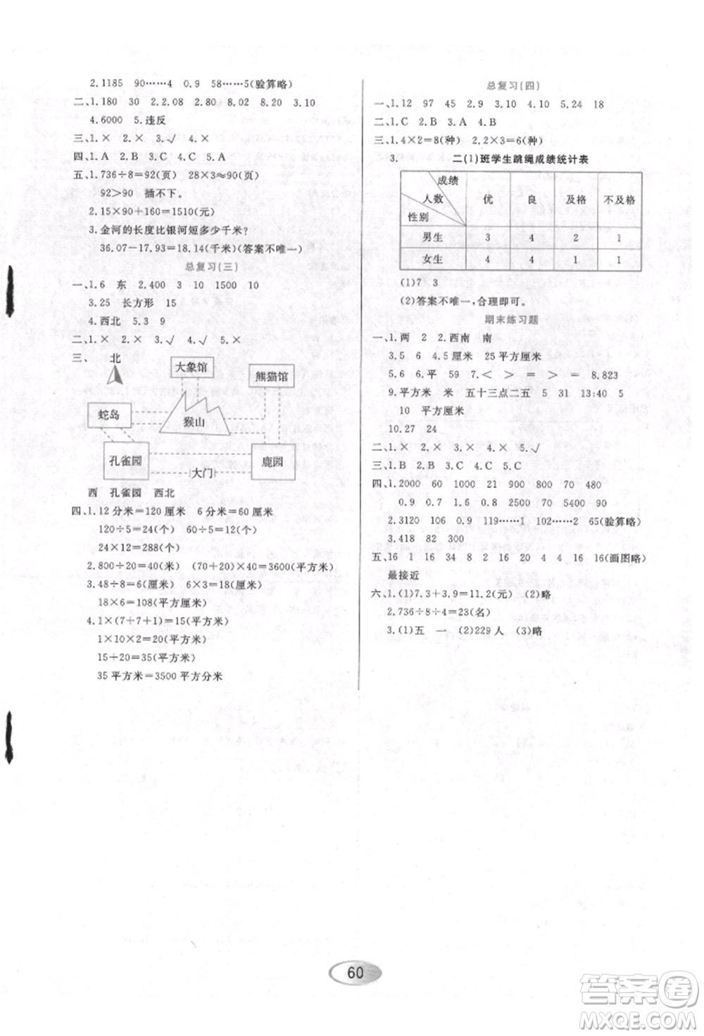 黑龍江教育出版社2022資源與評價三年級下冊數(shù)學人教版參考答案