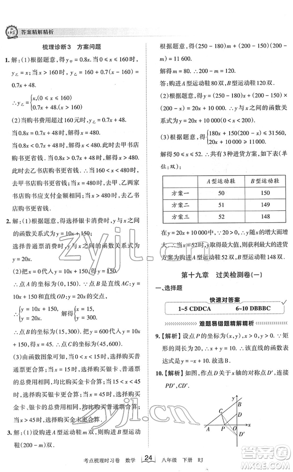 江西人民出版社2022王朝霞考點梳理時習(xí)卷八年級數(shù)學(xué)下冊RJ人教版答案