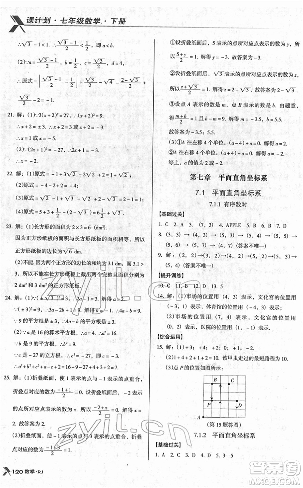 廣東經(jīng)濟(jì)出版社2022全優(yōu)點(diǎn)練課計(jì)劃七年級(jí)數(shù)學(xué)下冊(cè)RJ人教版答案