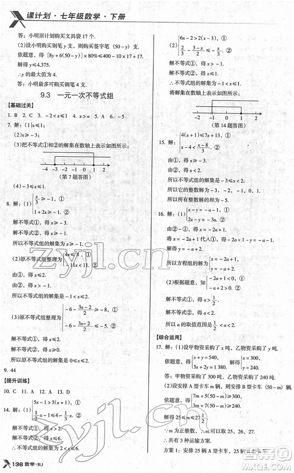 廣東經(jīng)濟(jì)出版社2022全優(yōu)點(diǎn)練課計(jì)劃七年級(jí)數(shù)學(xué)下冊(cè)RJ人教版答案