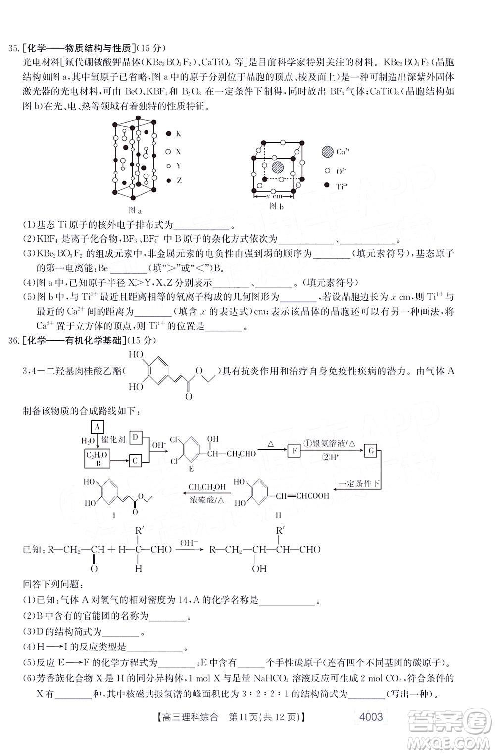 2022金太陽(yáng)4003聯(lián)考高三理科綜合試題及答案