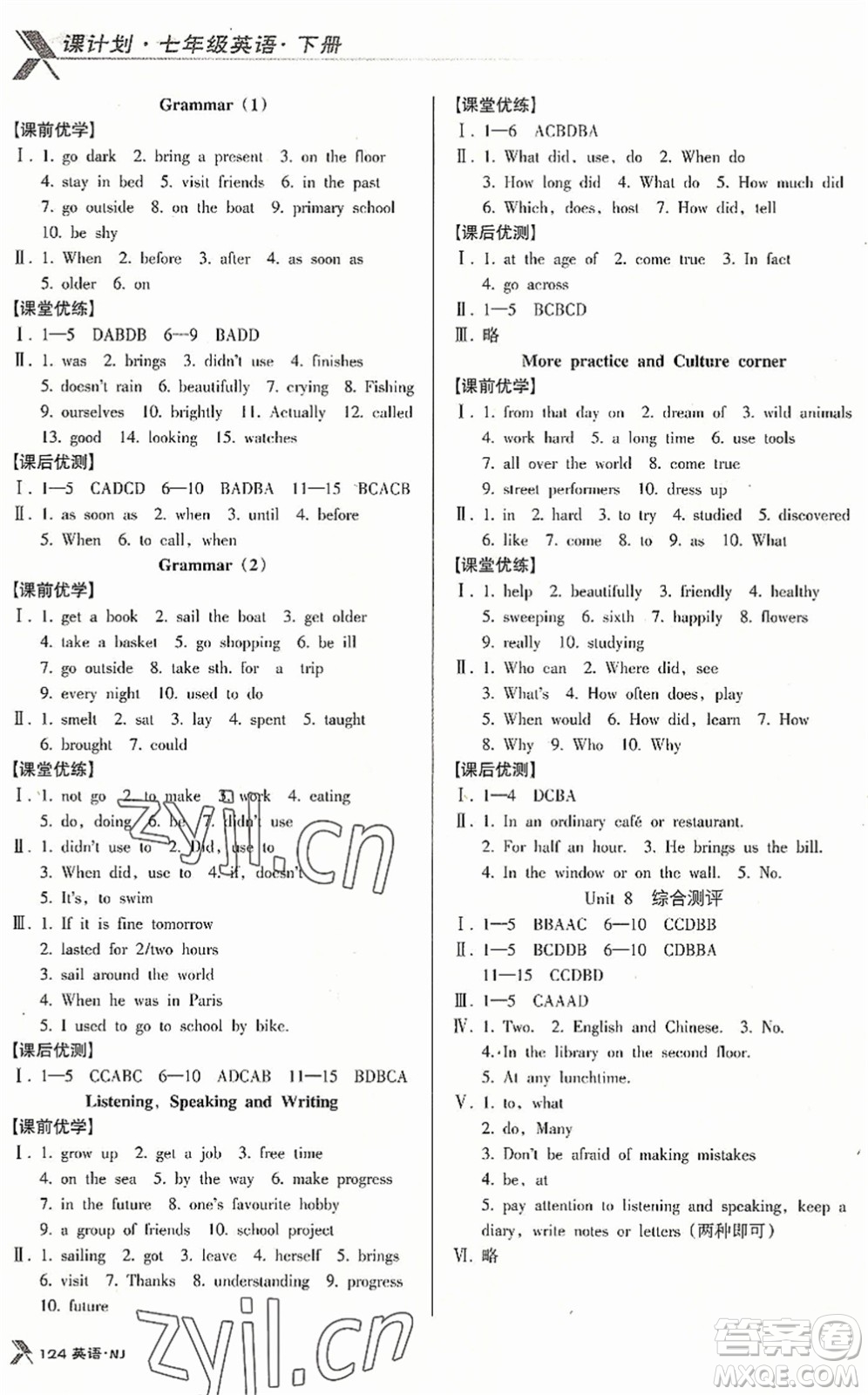 廣東經(jīng)濟(jì)出版社2022全優(yōu)點(diǎn)練課計(jì)劃七年級英語下冊NJ牛津版答案