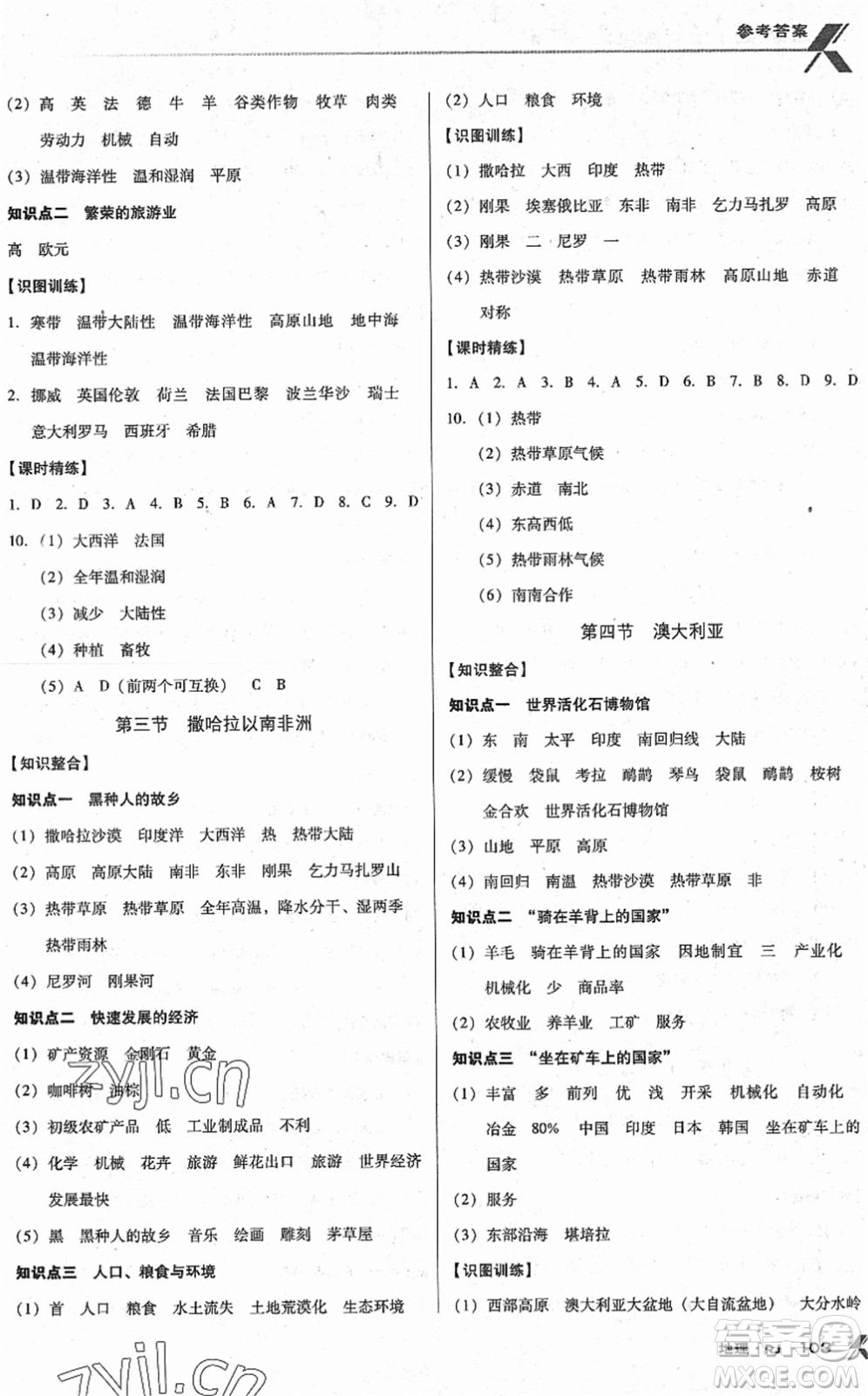 中國地圖出版社2022全優(yōu)點(diǎn)練課計(jì)劃七年級地理下冊RJ人教版答案