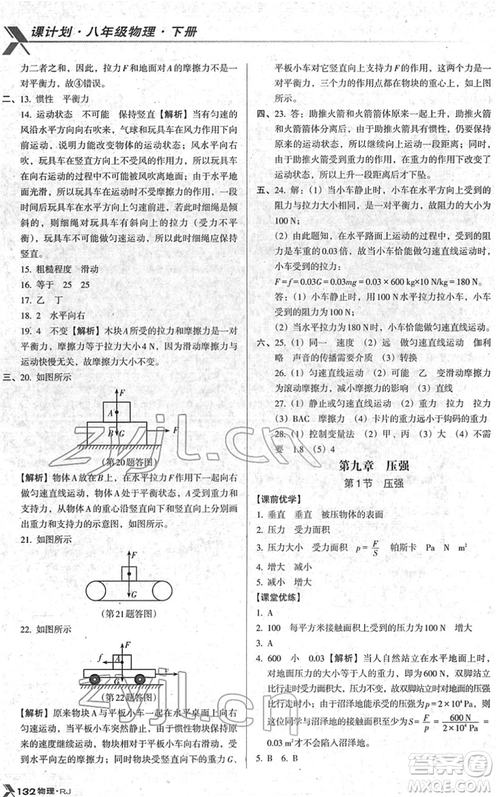 廣東經(jīng)濟(jì)出版社2022全優(yōu)點(diǎn)練課計(jì)劃八年級物理下冊RJ人教版答案