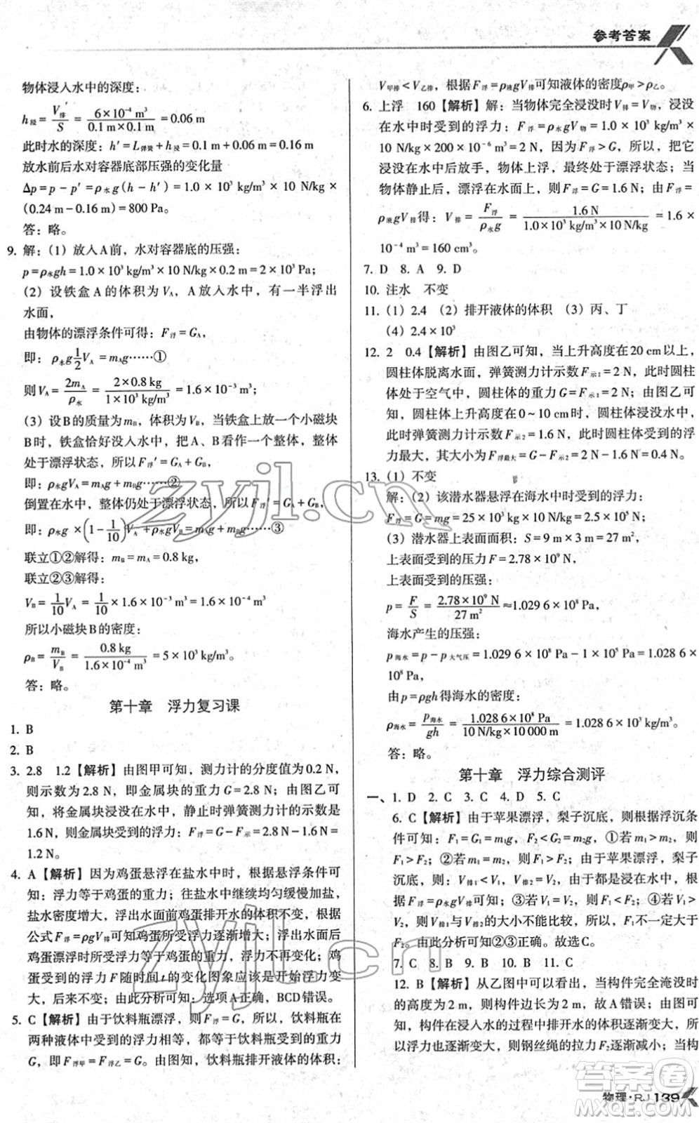 廣東經(jīng)濟(jì)出版社2022全優(yōu)點(diǎn)練課計(jì)劃八年級物理下冊RJ人教版答案