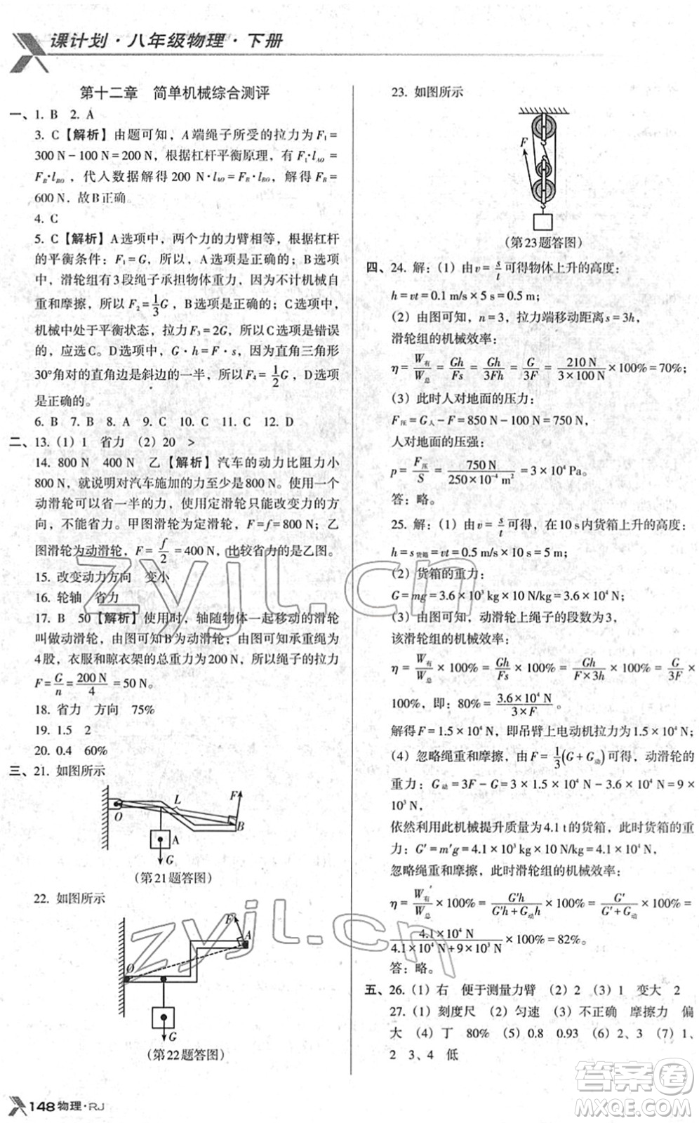 廣東經(jīng)濟(jì)出版社2022全優(yōu)點(diǎn)練課計(jì)劃八年級物理下冊RJ人教版答案