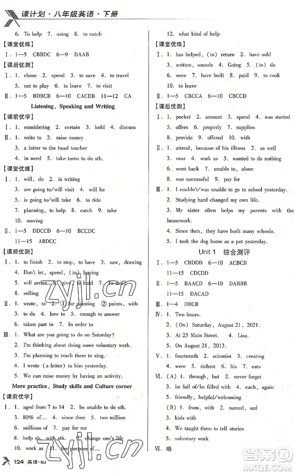 廣東經(jīng)濟(jì)出版社2022全優(yōu)點(diǎn)練課計(jì)劃八年級(jí)英語下冊(cè)NJ牛津版答案