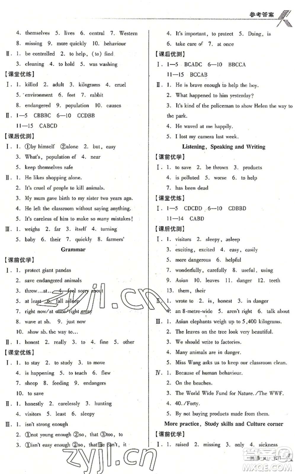 廣東經(jīng)濟(jì)出版社2022全優(yōu)點(diǎn)練課計(jì)劃八年級(jí)英語下冊(cè)NJ牛津版答案