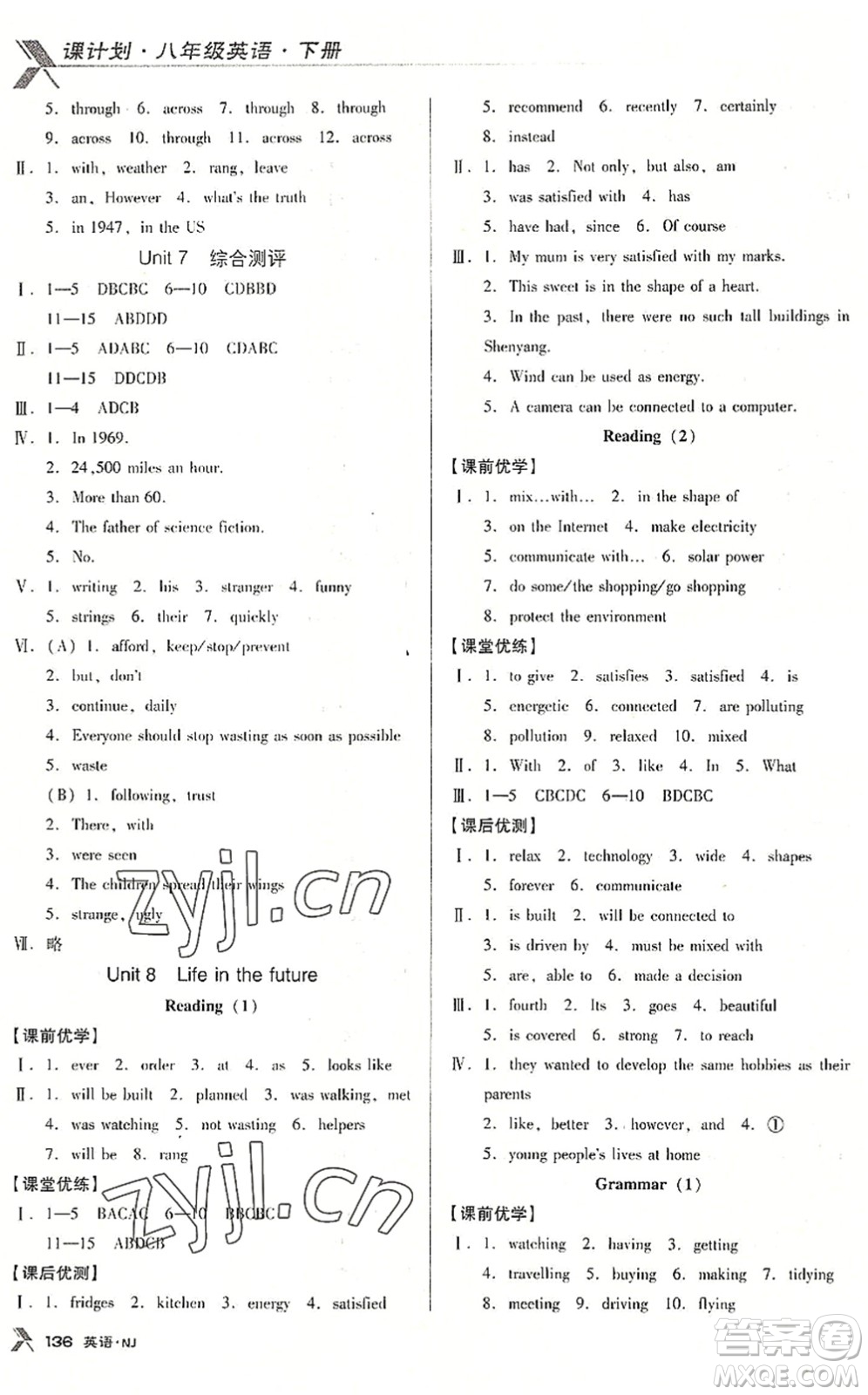 廣東經(jīng)濟(jì)出版社2022全優(yōu)點(diǎn)練課計(jì)劃八年級(jí)英語下冊(cè)NJ牛津版答案