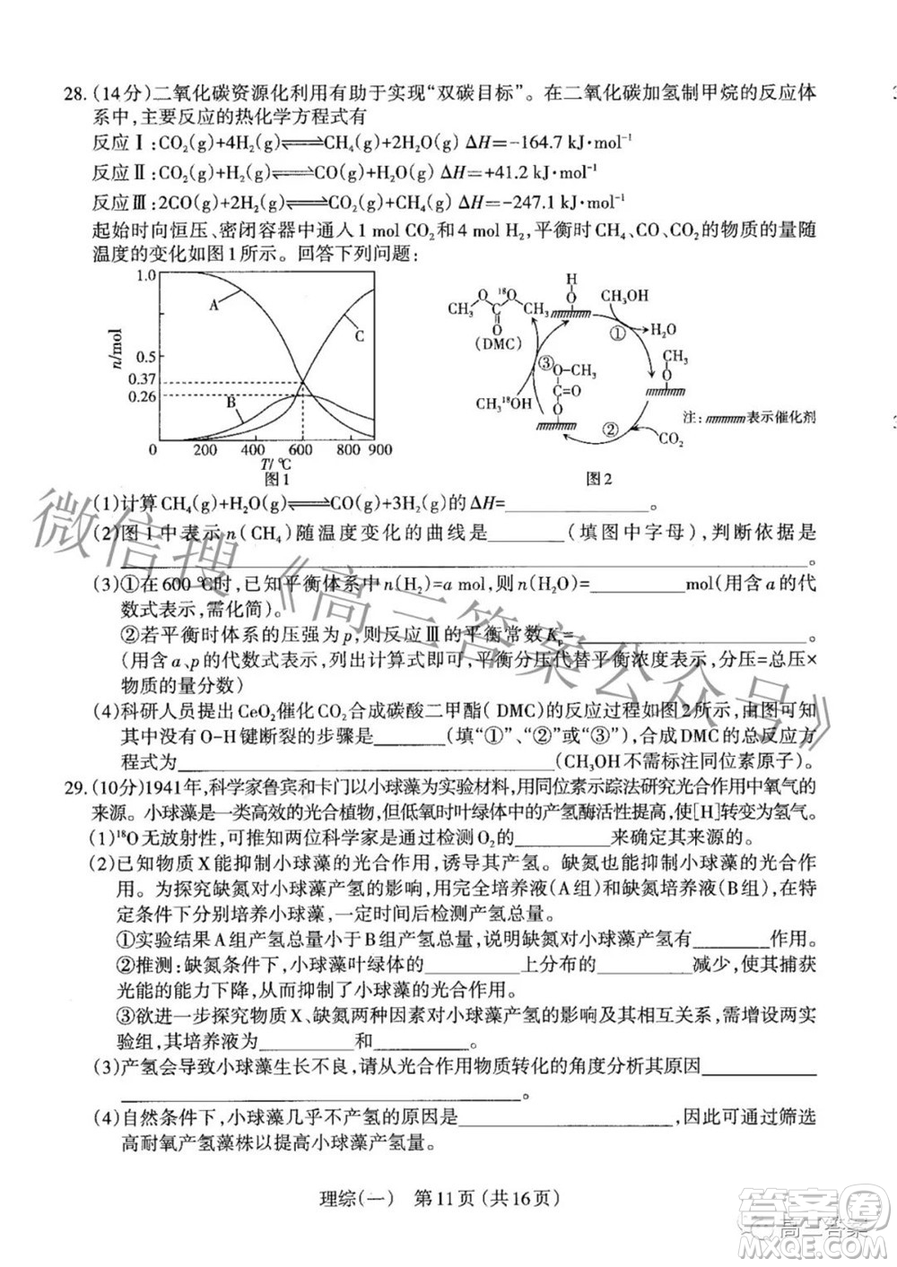 太原市2022年高三年級模擬考試一理科綜合試題及答案