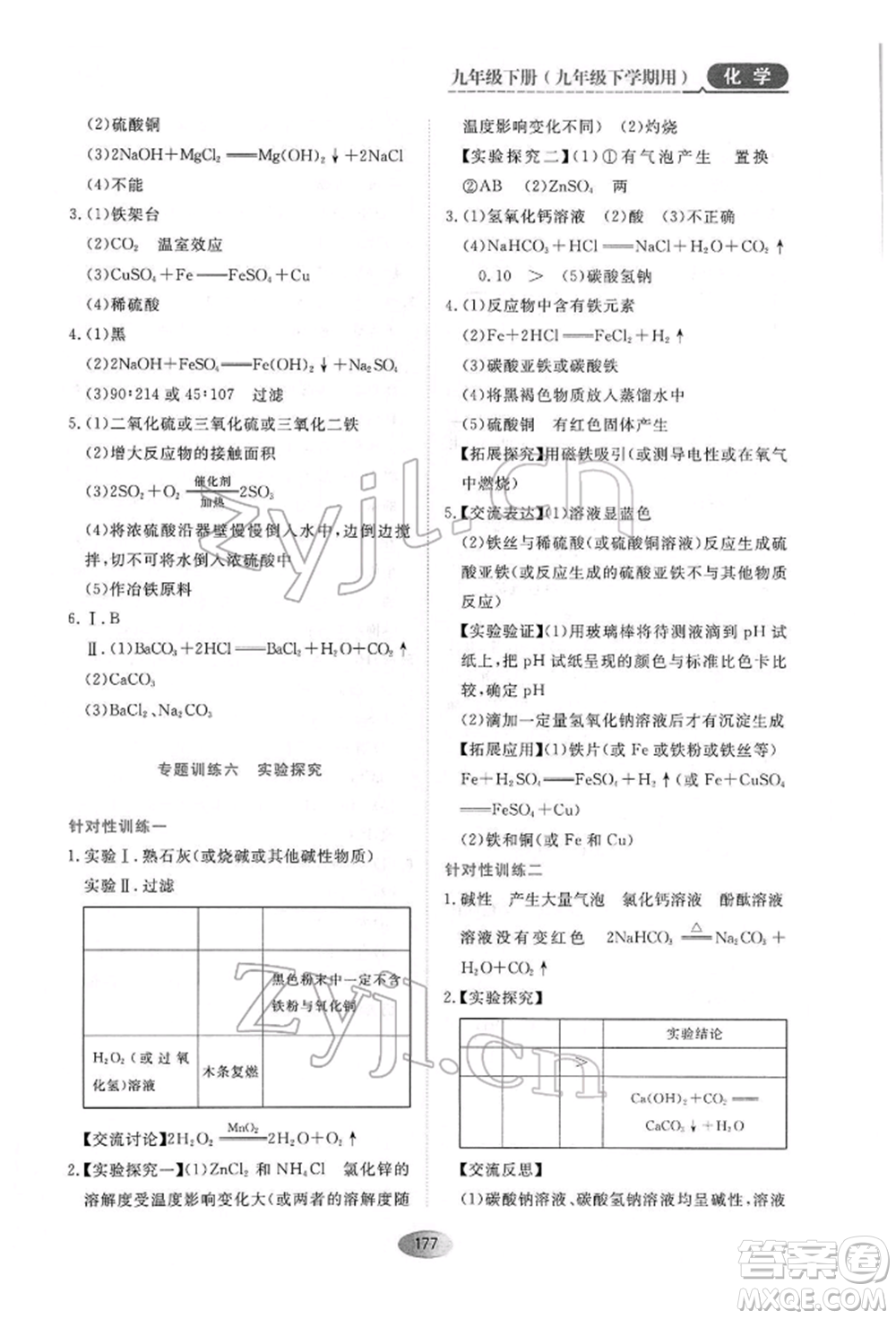 黑龍江教育出版社2022資源與評(píng)價(jià)九年級(jí)下冊(cè)化學(xué)人教版參考答案