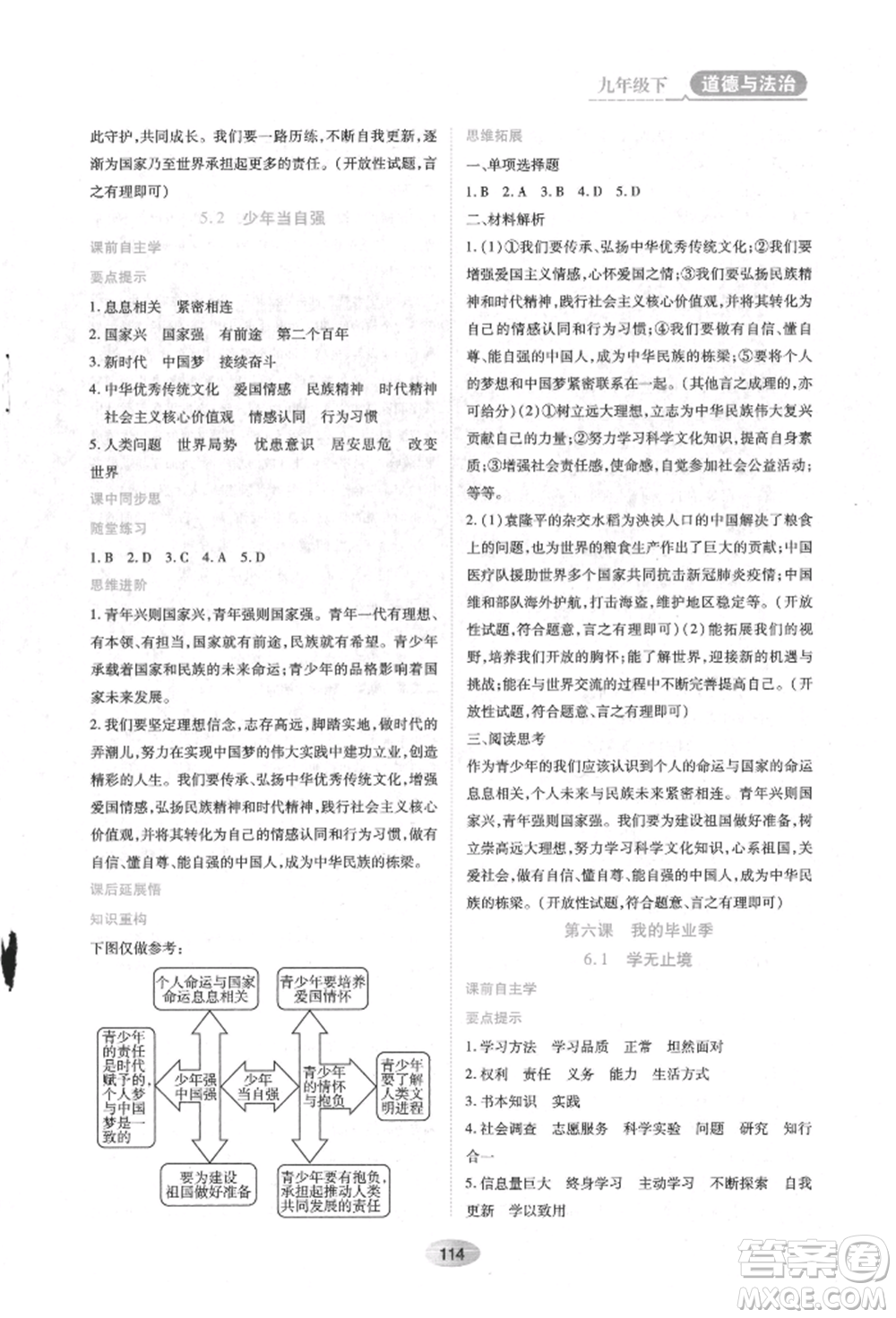 黑龍江教育出版社2022資源與評價九年級下冊道德與法治人教版參考答案