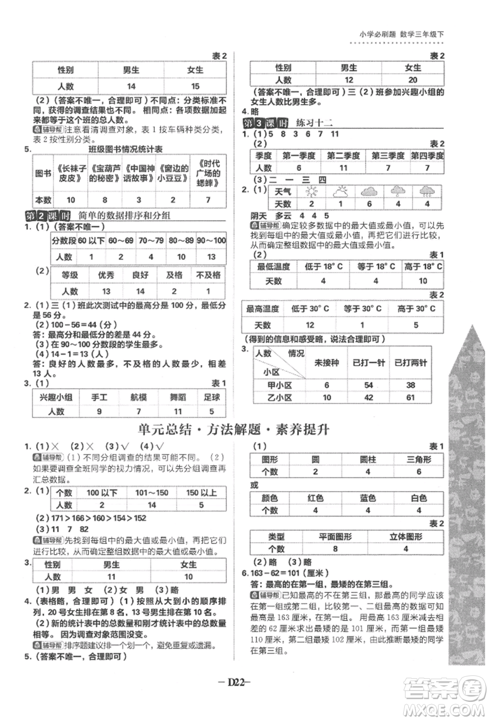 首都師范大學(xué)出版社2022小學(xué)必刷題三年級(jí)數(shù)學(xué)下冊(cè)蘇教版參考答案