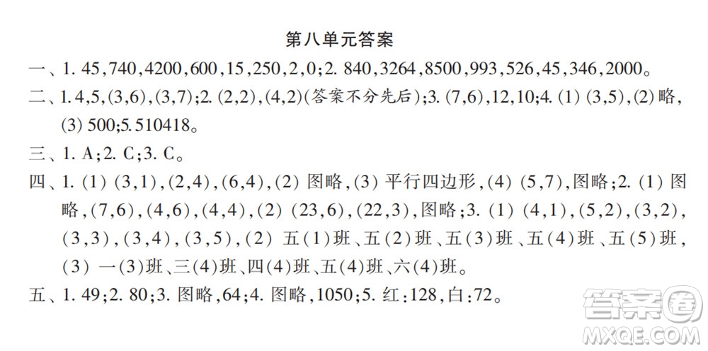 2022春小學(xué)生數(shù)學(xué)報配套試卷四年級下冊第七八單元測試卷參考答案