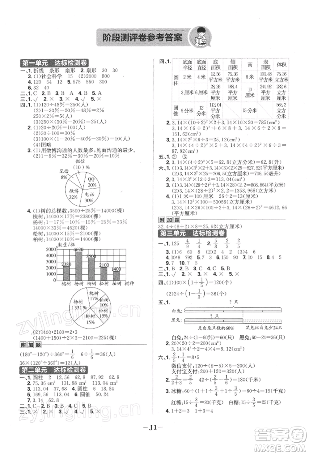 首都師范大學出版社2022小學必刷題六年級數(shù)學下冊蘇教版參考答案