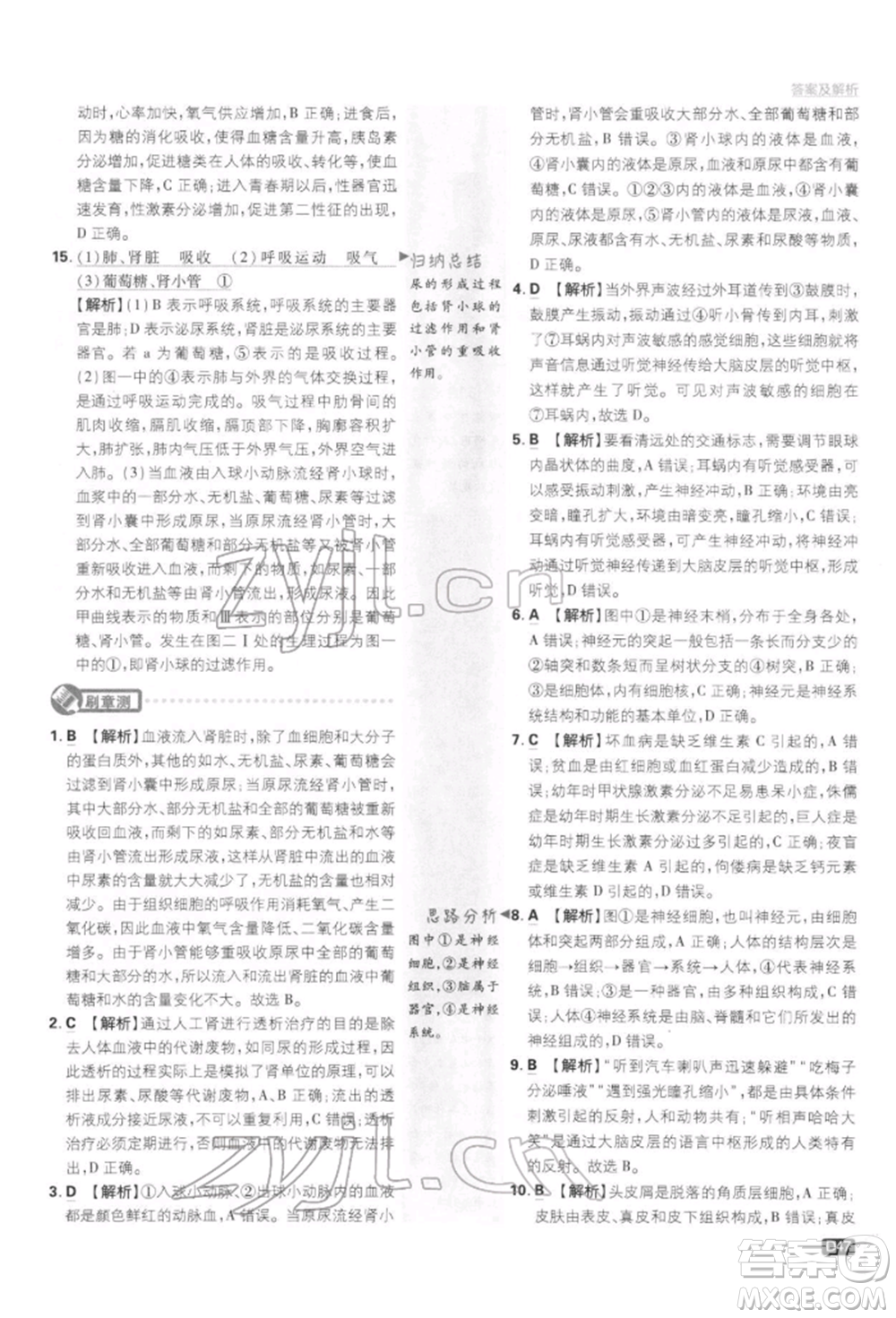 開明出版社2022初中必刷題七年級生物下冊人教版參考答案