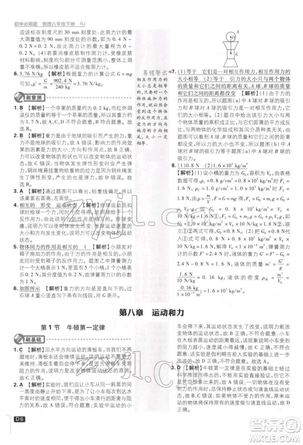 開(kāi)明出版社2022初中必刷題八年級(jí)物理下冊(cè)人教版參考答案