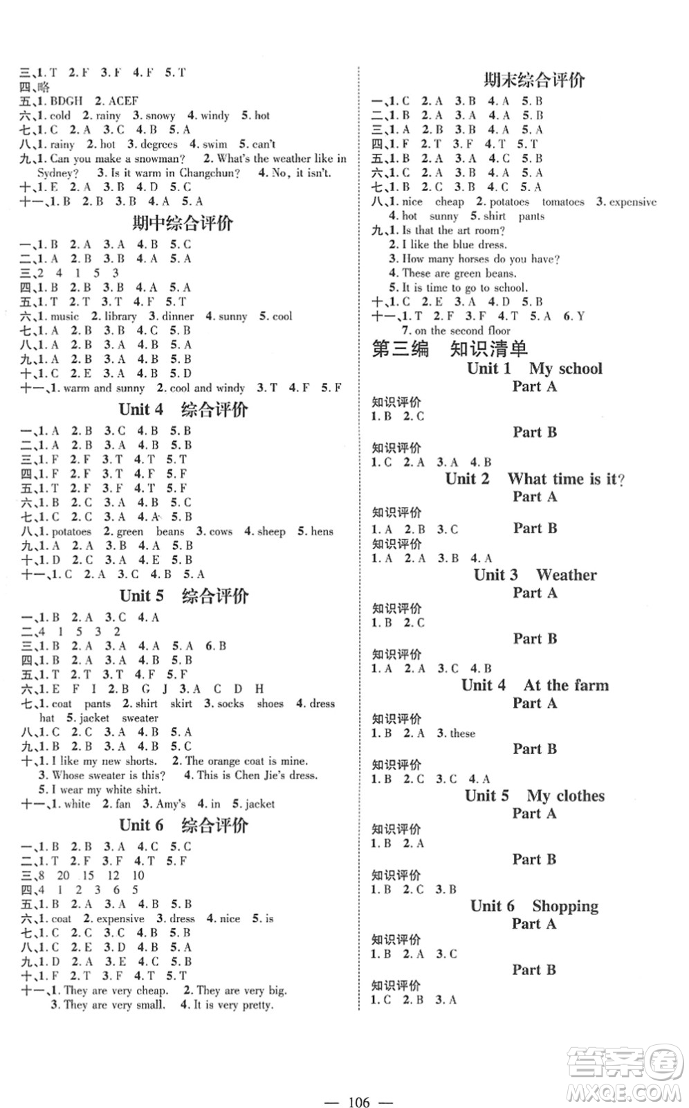 江西教育出版社2022名師測(cè)控四年級(jí)英語(yǔ)下冊(cè)RJ人教版答案