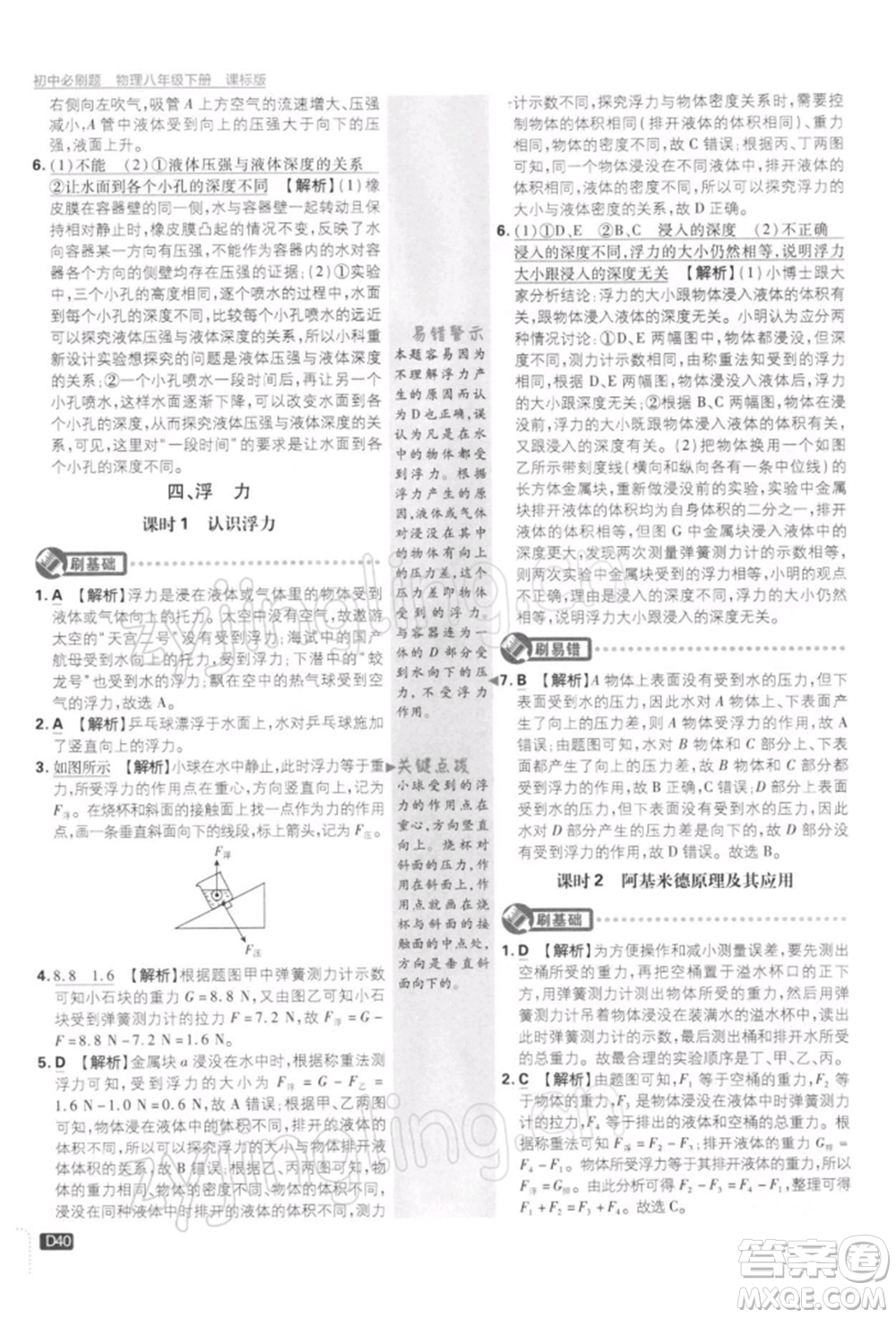 開明出版社2022初中必刷題八年級(jí)物理下冊(cè)課標(biāo)版參考答案