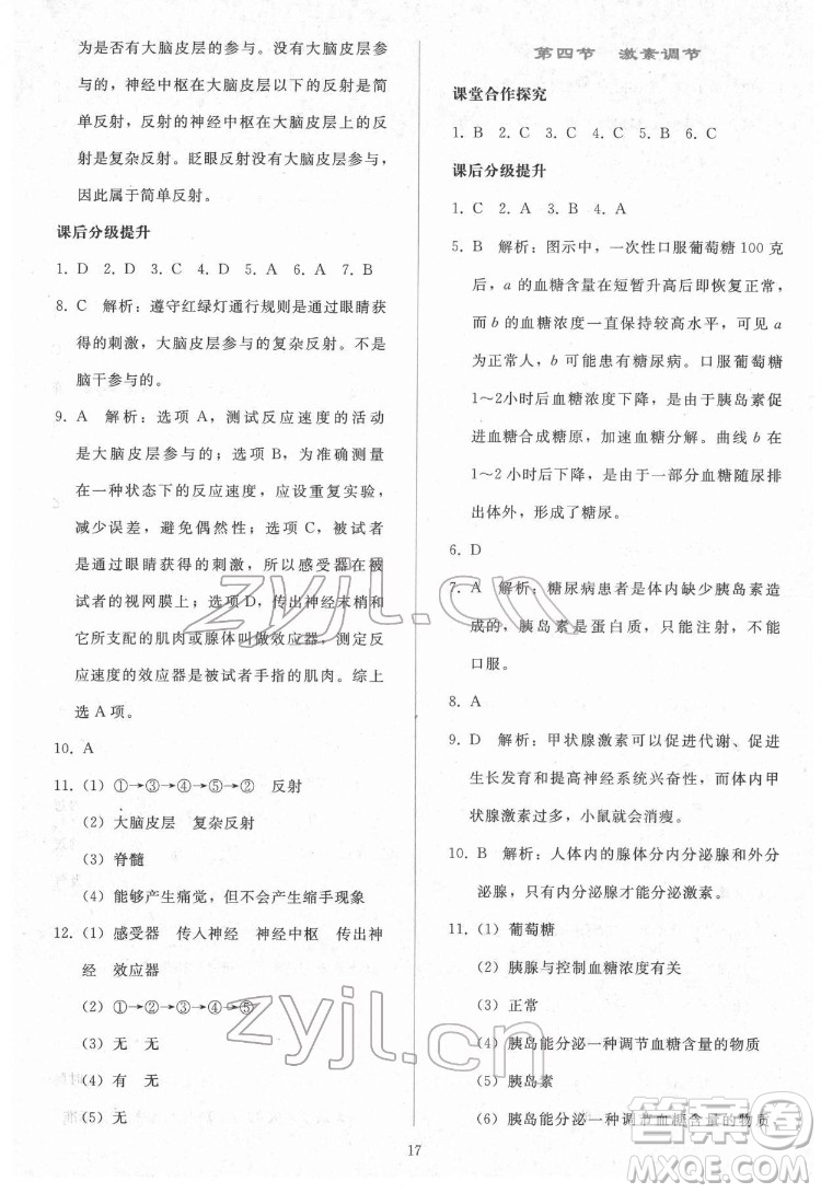 人民教育出版社2022同步輕松練習(xí)生物學(xué)七年級(jí)下冊(cè)人教版答案