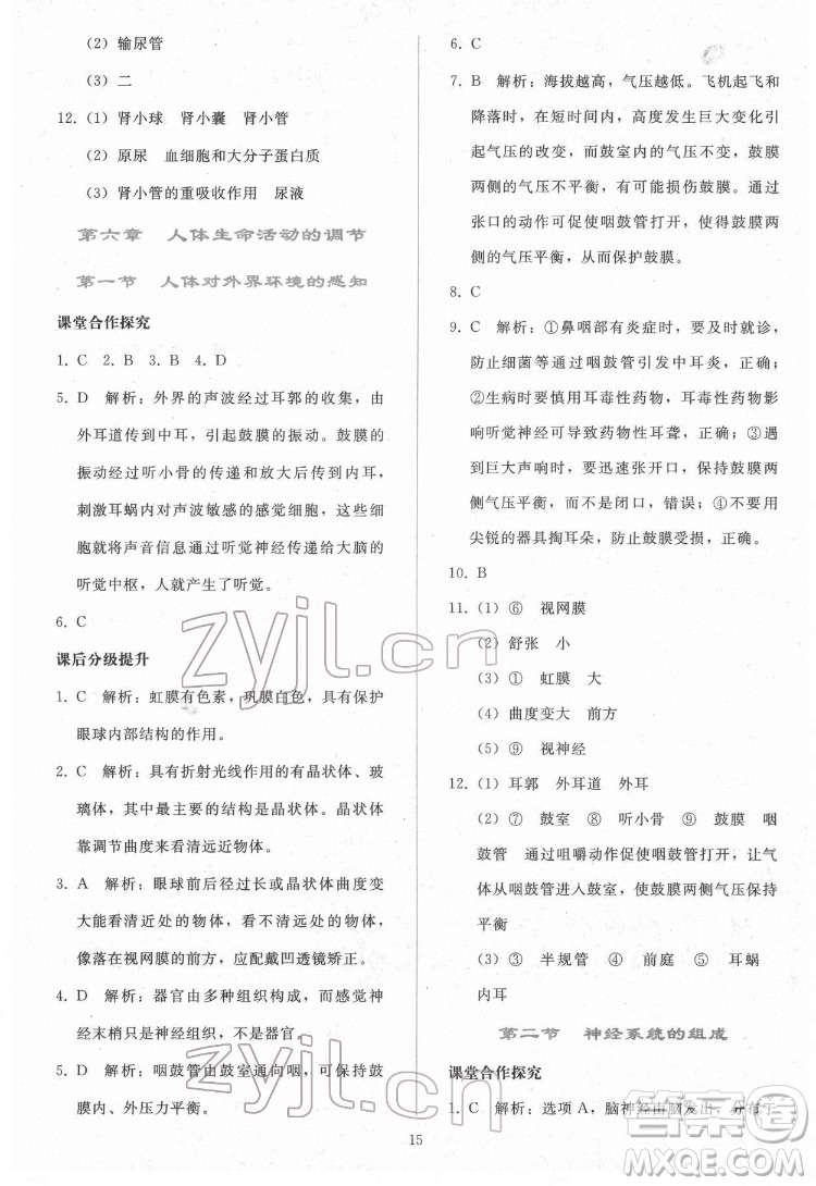 人民教育出版社2022同步輕松練習(xí)生物學(xué)七年級(jí)下冊(cè)人教版答案