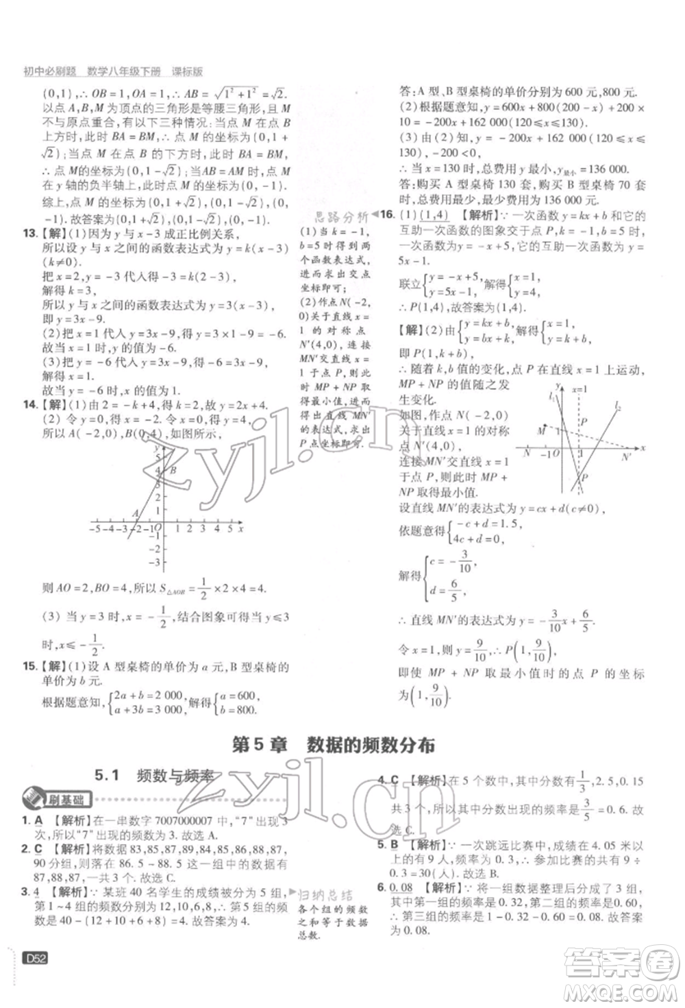 開明出版社2022初中必刷題八年級(jí)數(shù)學(xué)下冊湘教版參考答案