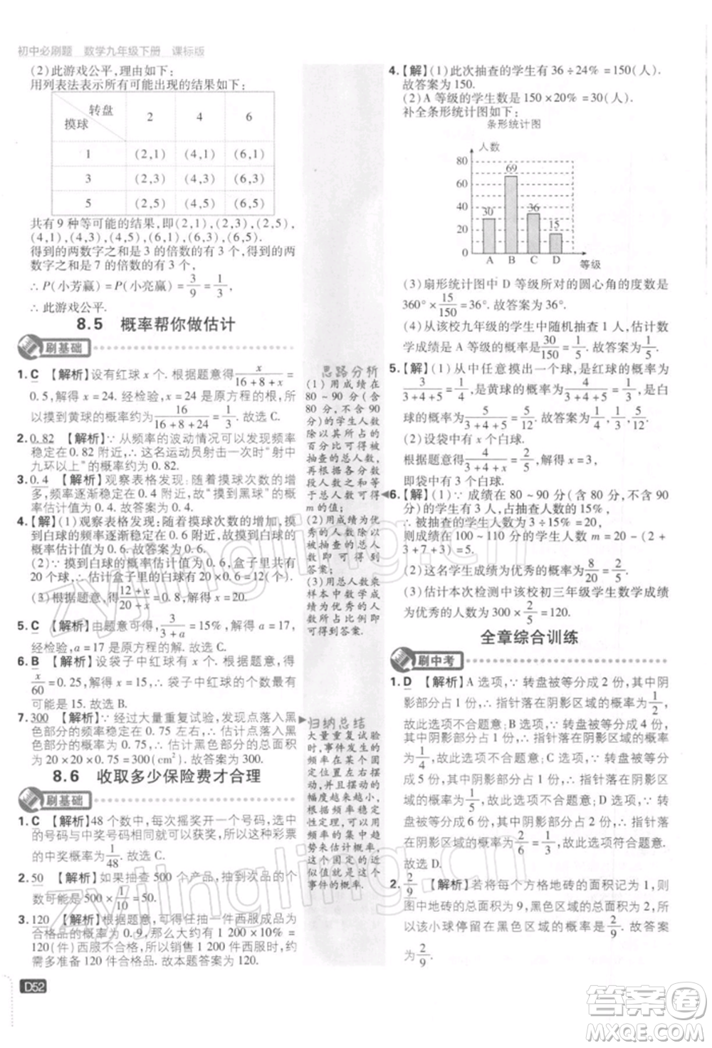 開明出版社2022初中必刷題九年級數(shù)學下冊蘇科版參考答案