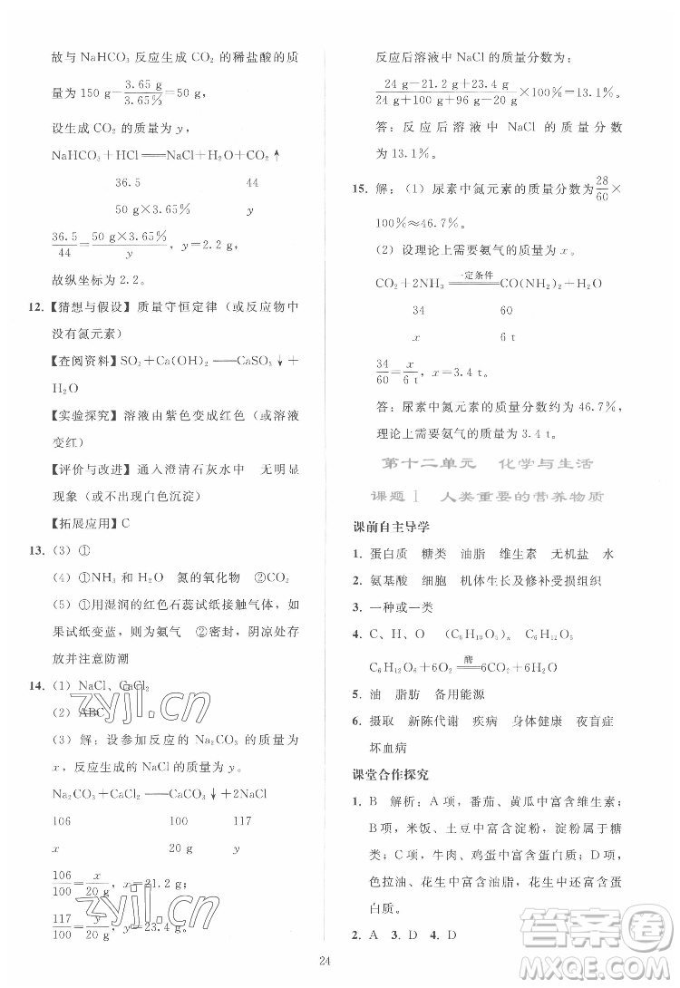 人民教育出版社2022同步輕松練習(xí)化學(xué)九年級下冊人教版答案