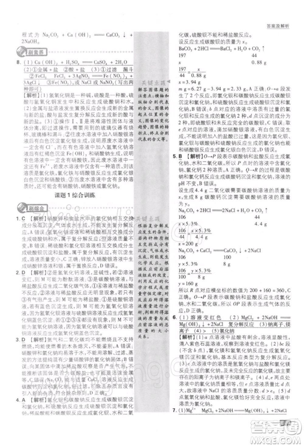 開明出版社2022初中必刷題九年級化學下冊人教版參考答案