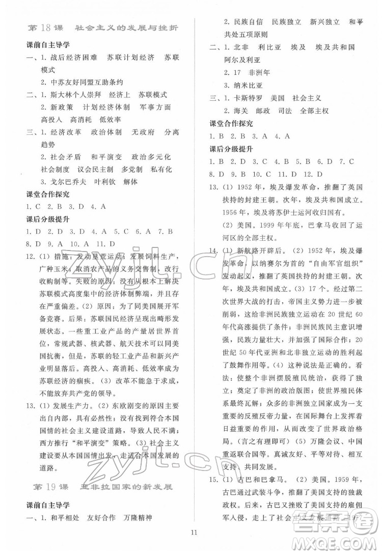 人民教育出版社2022同步輕松練習(xí)世界歷史九年級(jí)下冊(cè)人教版答案